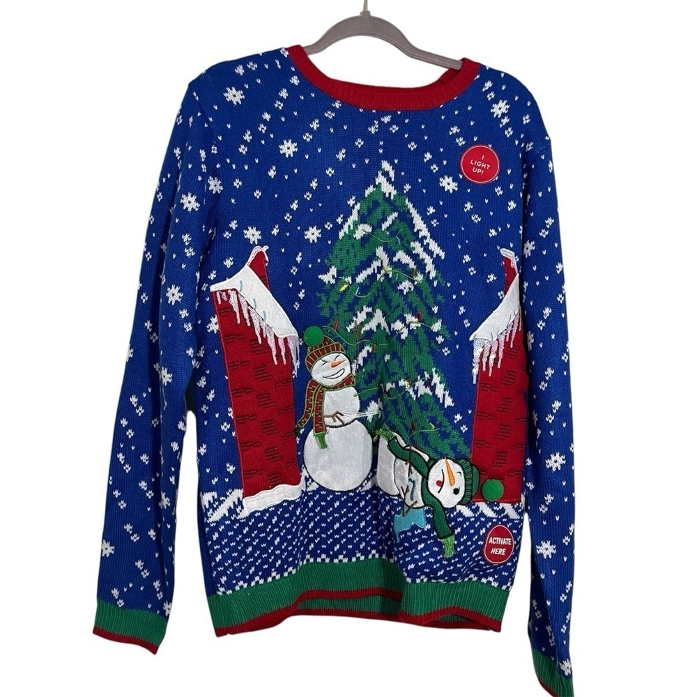 NWT Light Up Ugly Christmas Sweater WORKS Size Large Festive Snowman Holiday
